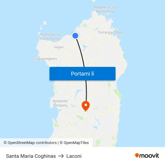 Santa Maria Coghinas to Laconi map