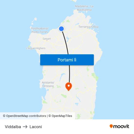 Viddalba to Laconi map