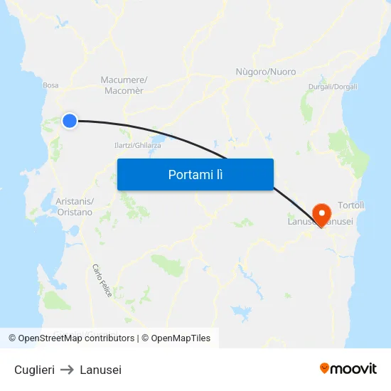 Cuglieri to Lanusei map