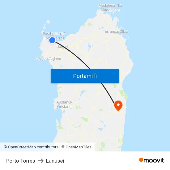 Porto Torres to Lanusei map