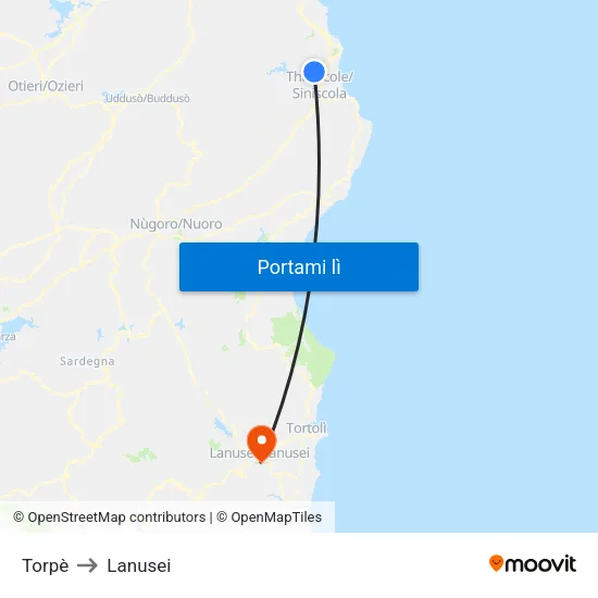 Torpè to Lanusei map
