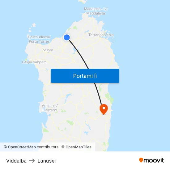 Viddalba to Lanusei map