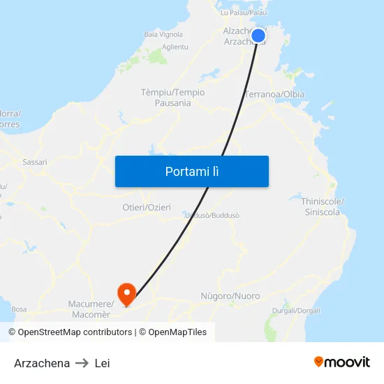 Arzachena to Lei map