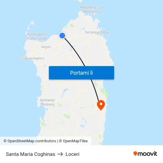 Santa Maria Coghinas to Loceri map