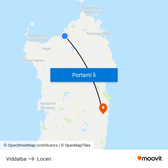 Viddalba to Loceri map