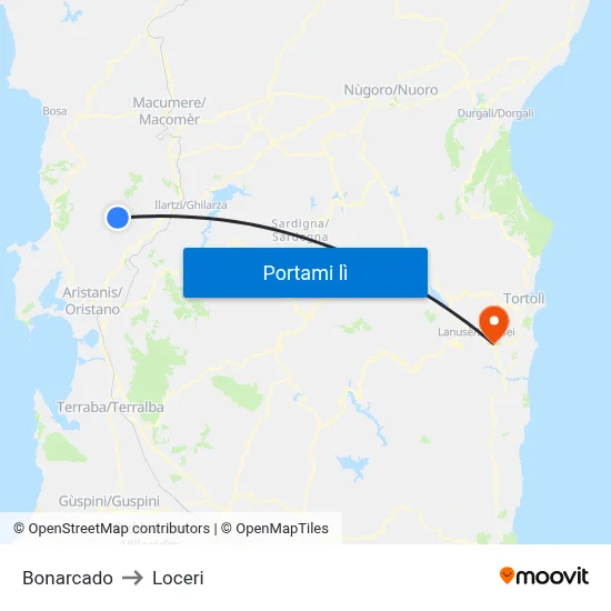 Bonarcado to Loceri map