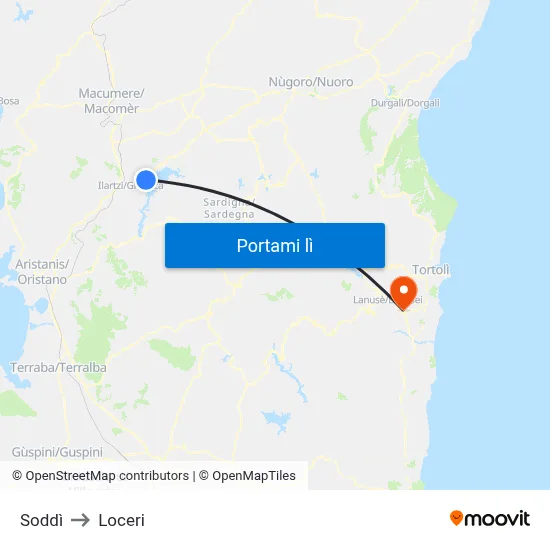 Soddì to Loceri map