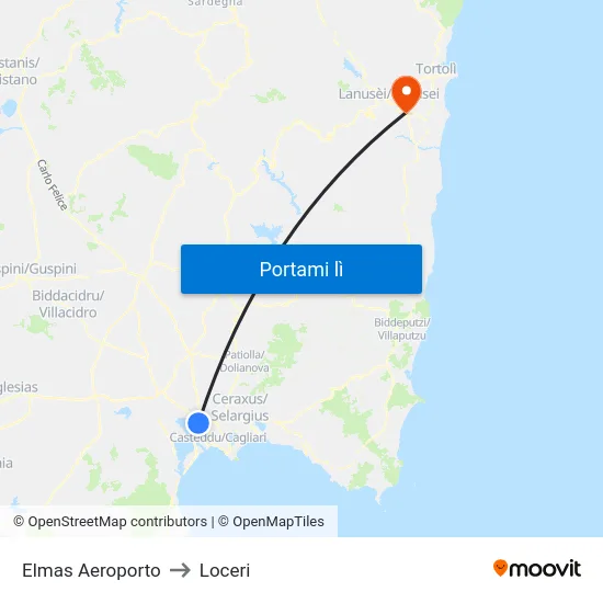 Elmas Aeroporto to Loceri map