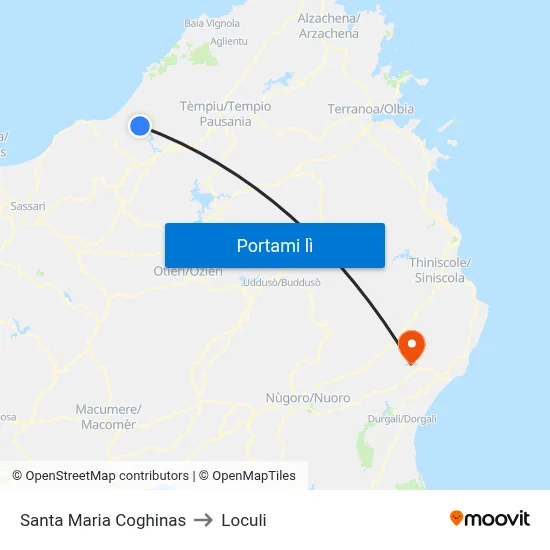 Santa Maria Coghinas to Loculi map