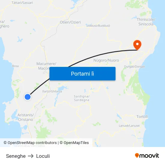 Seneghe to Loculi map