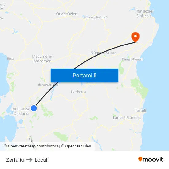 Zerfaliu to Loculi map