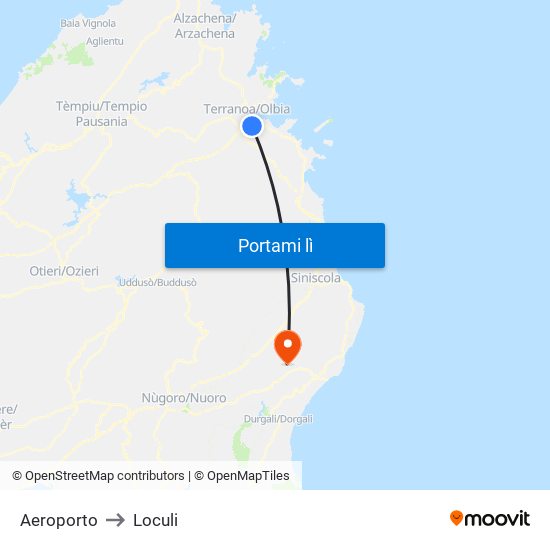 Aeroporto to Loculi map