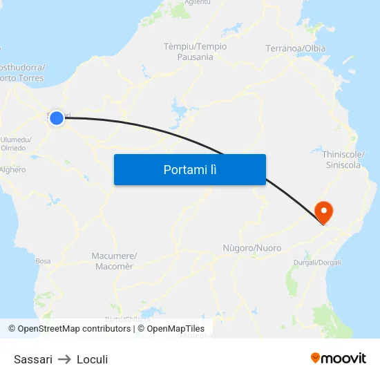 Sassari to Loculi map