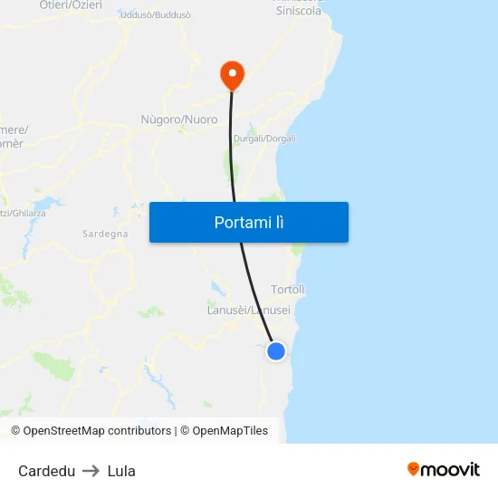 Cardedu to Lula map