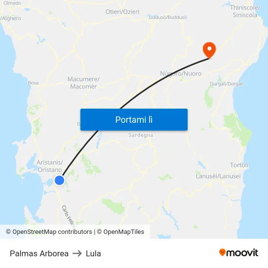 Palmas Arborea to Lula map