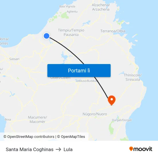 Santa Maria Coghinas to Lula map