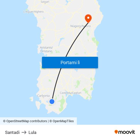 Santadi to Lula map