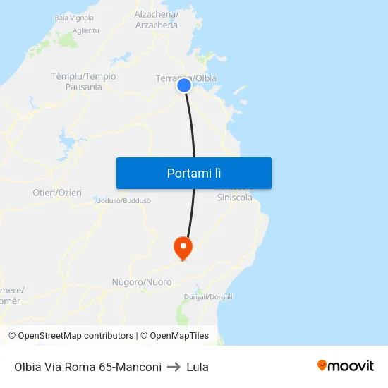 Olbia Via Roma 65-Manconi to Lula map