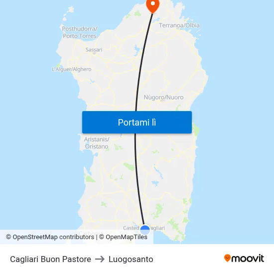 Cagliari Buon Pastore to Luogosanto map