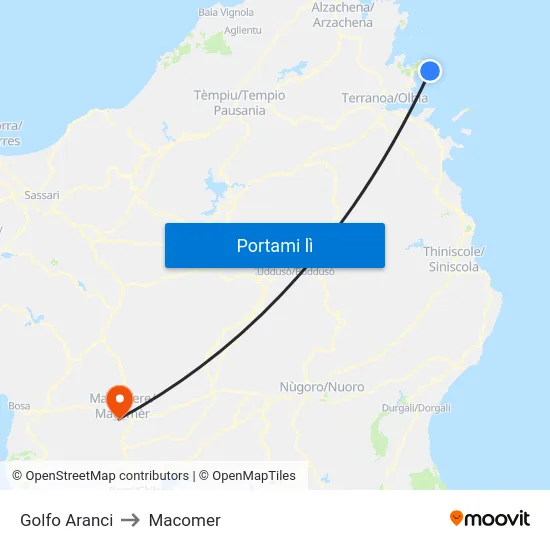 Golfo Aranci to Macomer map