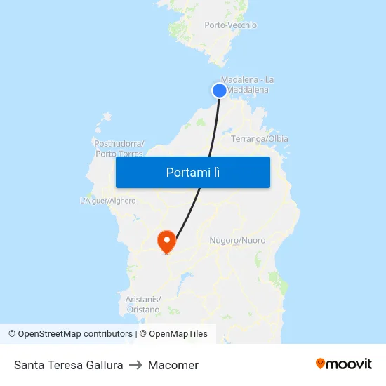 Santa Teresa Gallura to Macomer map