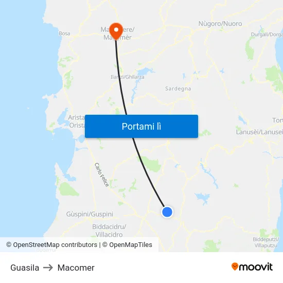 Guasila to Macomer map