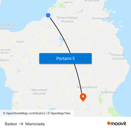 Badesi to Mamoiada map