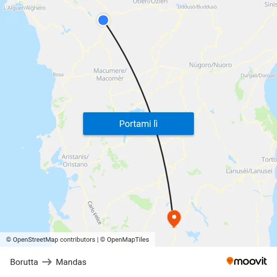 Borutta to Mandas map