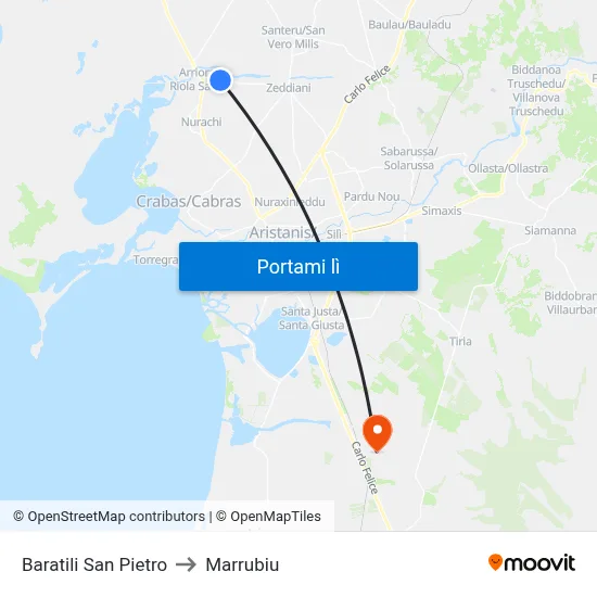 Baratili San Pietro to Marrubiu map