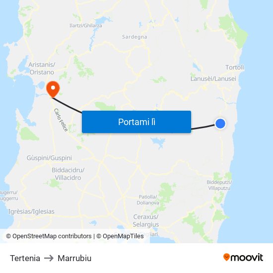 Tertenia to Marrubiu map