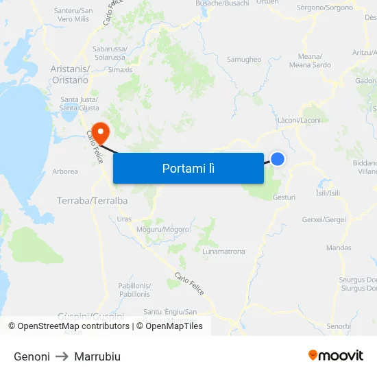 Genoni to Marrubiu map