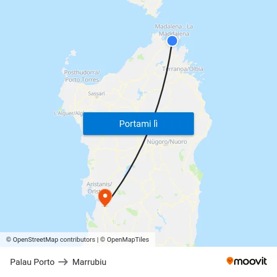 Palau Porto to Marrubiu map