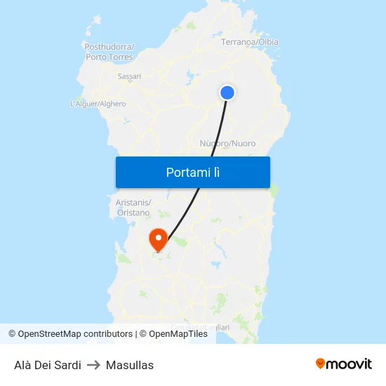 Alà Dei Sardi to Masullas map