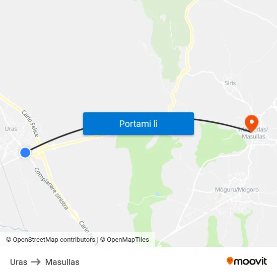 Uras to Masullas map