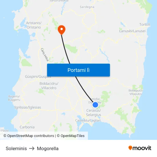 Soleminis to Mogorella map