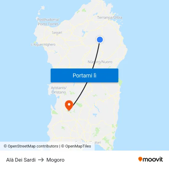 Alà Dei Sardi to Mogoro map