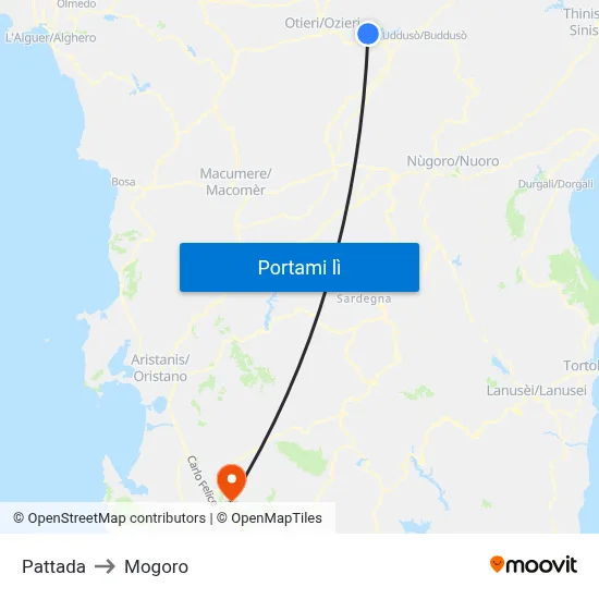 Pattada to Mogoro map