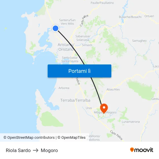 Riola Sardo to Mogoro map