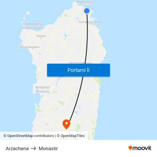 Arzachena to Monastir map