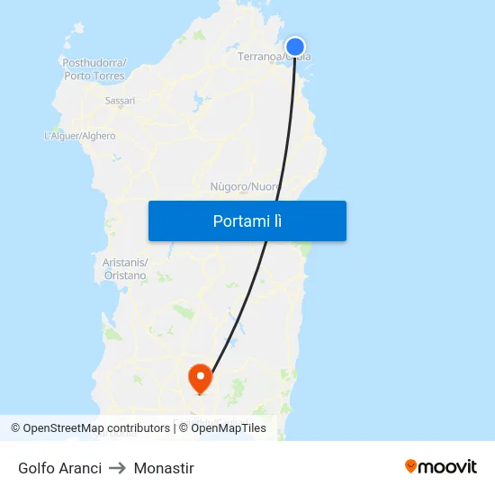 Golfo Aranci to Monastir map