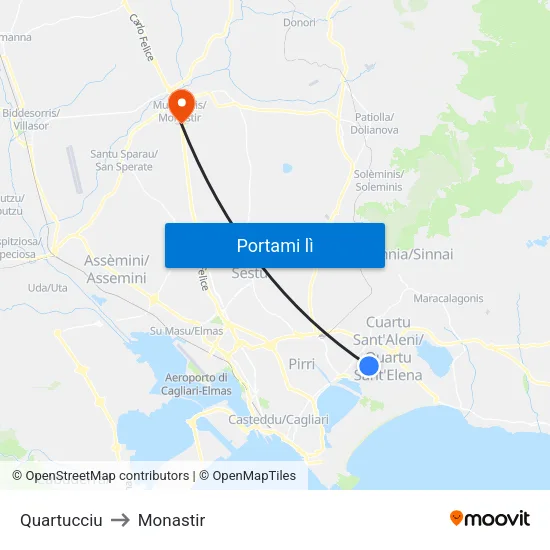 Quartucciu to Monastir map