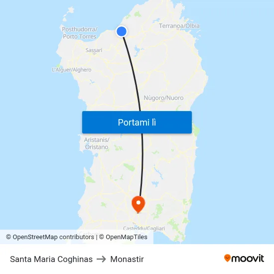 Santa Maria Coghinas to Monastir map