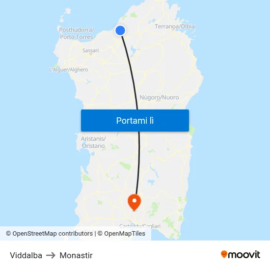 Viddalba to Monastir map