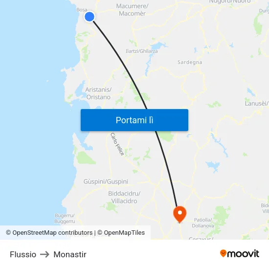 Flussio to Monastir map