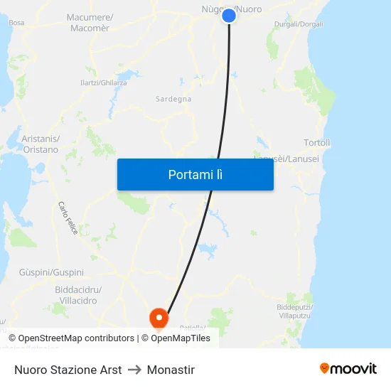 Nuoro Stazione Arst to Monastir map