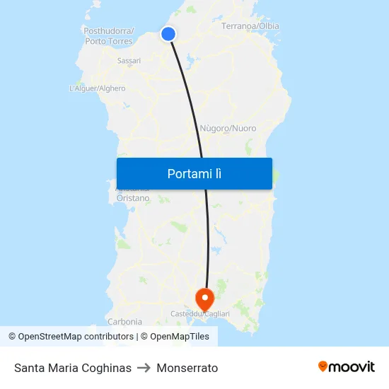 Santa Maria Coghinas to Monserrato map