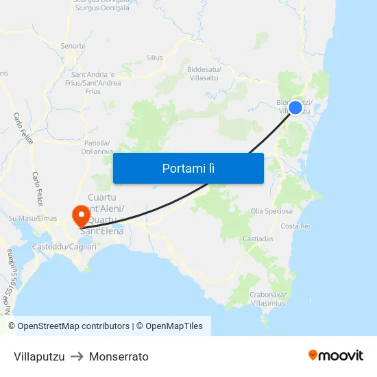 Villaputzu to Monserrato map