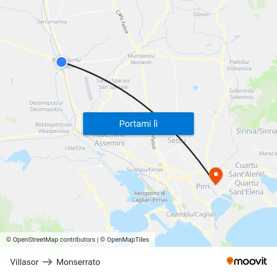 Villasor to Monserrato map