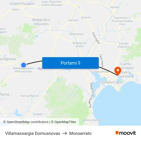 Villamassargia Domusnovas to Monserrato map