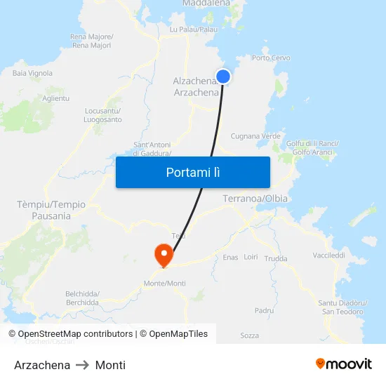 Arzachena to Monti map